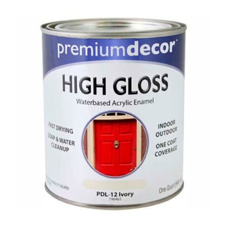 General Paint Premium Dcor Waterborne Acrylic Enamel, Gloss Finish, Ivory, Quart - 796463